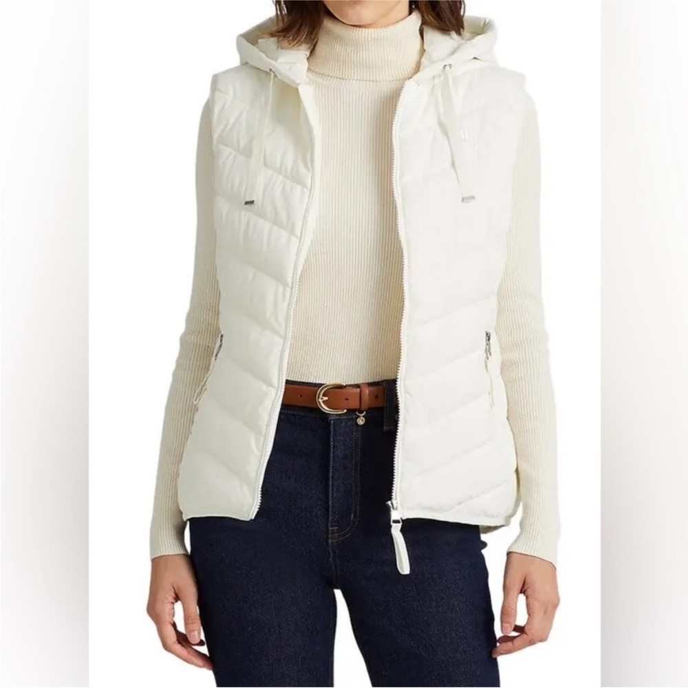 Ralph Lauren White Hooded Puffer Vest
